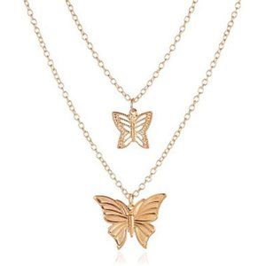 Double Layer Butterfly Necklace 2 Layer Pendent